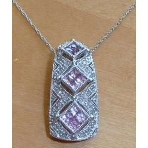  14 Karat White Gold Diamond & Pink Sapphire Pendant Necklace 
