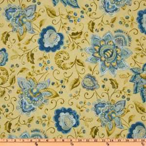  44 Wide Persia Jacobean Floral Olive/Blue Fabric By The 