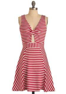 Peppermint for You Dress   Mid length, White, Stripes, Cutout, A line 