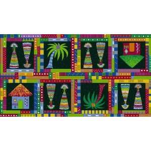  45 Wide My African Village Panel Black Fabric By The 