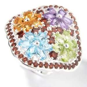  Sterling Silver Multi Gemstone Flower Ring Jewelry