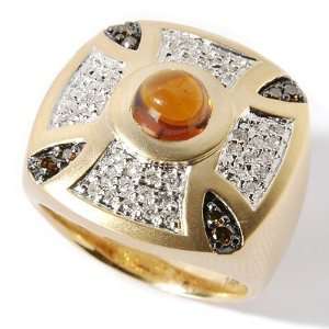    14K Gold Madeira Citrine w/ White & Red Diamonds Ring Jewelry