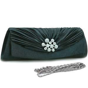 Pleated flap over front clutch evening purse bag black  