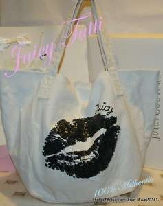   Couture WHITE Sequin Kiss School Book Canvas Bag Tote $88 nwt  