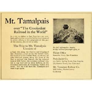  1910 Ad Mt. Tamalpais Worlds Crookedest Railroad Tourism 