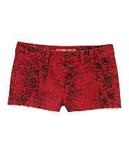 Red Pattern (Red) Teens Red Snake Print Cut Off Shorts  252313469 