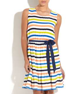 Blue (Blue) Yumi Sarah Stripe Pleat Skirt Dress  247344540  New Look