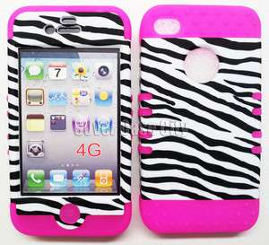 Black Zebra Print Hard Cover + Pink Soft Case 2 in 1 Skin For Apple 