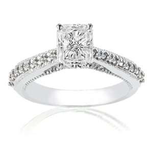   Radiant Cut Diamond Vintage Engagement Ring 14K Pave Set CUTVERY GOOD