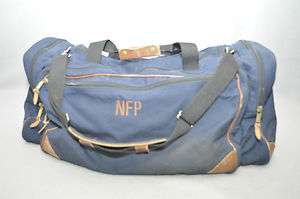 Vintage LL Bean Dark Blue Canvas & Leather Oversize Duffle Bag  