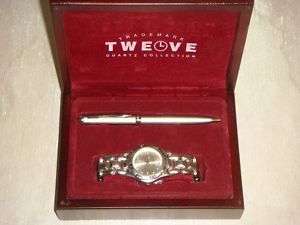 Twelve Quartz Collection Watch & Pen Set In Wood Box  
