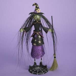  14.75 Spooky Halloween Tin Witch with Broom Tabletop 