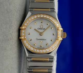 Ladies Omega Constellation 18K Gold & SS Watch   DIAMOND BEZEL   1365 