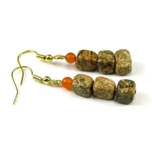   Gemstone Nuggets with Red Dyed Quartzite Dangle Fashion Earrings