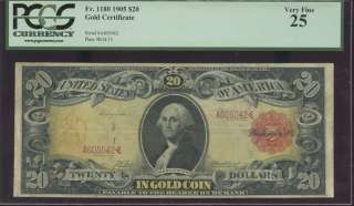 20 1905 GOLD CERTIFICATE PCGS VF25 AMAZING TECHNICOLOR MONEY  