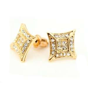  Luxe Gold Plated Micro Pave Square Iced CZ Earrings 