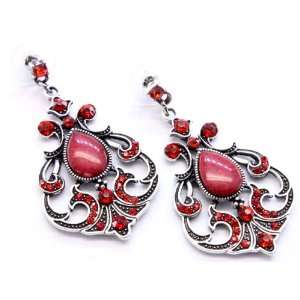  Victorian design red stone with red crystal stone earrings 