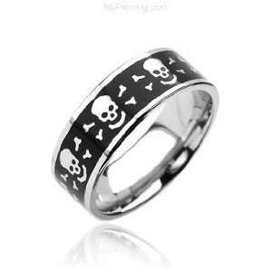 316L Surgical Stainless Steel Rings. Black with Laser Ingraved Skull 