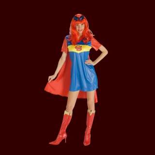 Supergirl Kostüm mit angenähtem Cape, Superheldin Kleid zum Karneval 