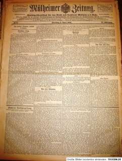 Mülheimer Zeitung WAZ / Mülheim 1909 / Ruhrgebiet Stadtgeschichte 