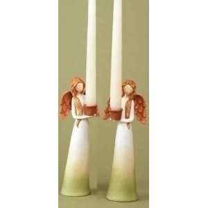Pack of 4 Porcelain Religious Serene Angel Taper Candlestick Holders 