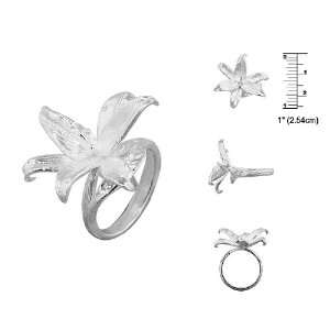  Sterling Silver Blooming Lily Flower Ring Size 6 Jewelry