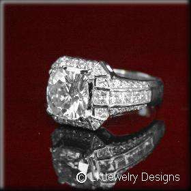   MOISSANITE CUSHION HALO PAVE PRINCESS CHANNEL WEDDING ENGAGEMENT RING