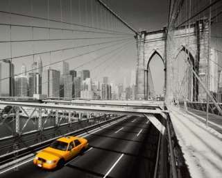 Poster Yellow Cab Gelbes Taxi Brücke New York Coloriert  