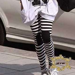 Sz S M L XL Black White Stripes Prints Cotton Fashion Skinny Pants 