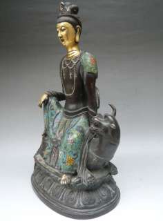Old Chinese 24K Gold Gilt Cloisonne Kwan Yin Quan Yin Buddha Statue 