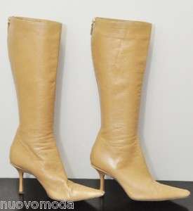  Choo Below Knee Rear Zip up Camel Tan Leather Boots Sz 5.5 35.5  