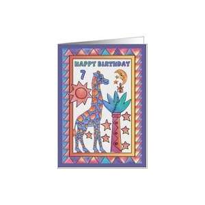  Blue Giraffe,Happy Birthday 7 yr old Card Toys & Games