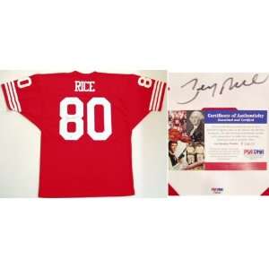 Jerry Rice Signed Red Custom Throwback Jersey   PSA/DNA  