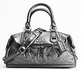 100% Authentic Coach Gunmetal Ashley Perforated Leather Satchel Purse 