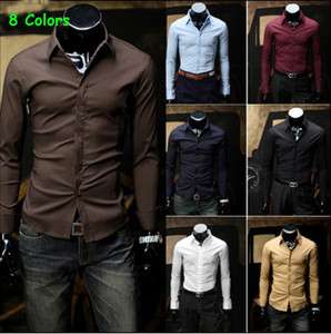 Mens Slim Stylish Dress Shirts Fit Casual Shirts 8 Colors 4 Size Pick 
