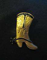 COWBOY BOOT w SPUR TIE TACK PIN in GOLD w BLACK  