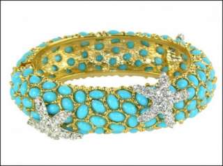 New KENNETH JAY LANE Turquoise WIDE Cabochon Starfish Bangle Bracelet 