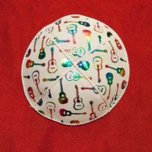 Rainbow Guitar Kippah, Yarmulke, Jewish, Judaica  