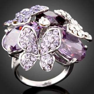 Butterfly ARINNA Swarovski Amethyst Crystal Finger Ring  
