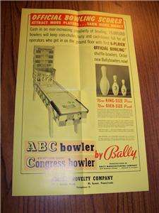 1955 BALLY CONGRESS BOWLER SHUFFLE GAME FLYER BROCHURE  