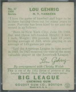 1934 Goudey 37 Lou Gehrig PSA 1.5 (6644)  