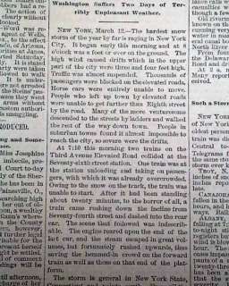 GREAT BLIZZARD OF 1888 East Coast Snow Storm Newspaper  