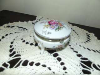 Lefton China 3 Foot Jewelry Trinket Box, Handpainted, 24K Gold Accents 
