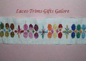 Yds 1 1/2 Multi Embroidered Cotton Trim Lace R41V  