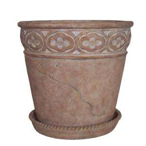 PEBA 22 3/4 in. D Cast Stone Pot with Saucer in Ivory Finish PF3955AI 