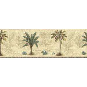 The Wallpaper Company 8 in X 10 in Green Palm Tree Border Sample 
