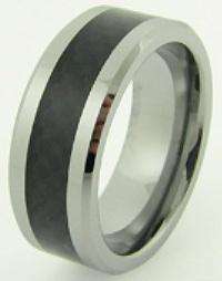 Tungsten Carbide Band Carbon Fiber Ring Silver & Black  