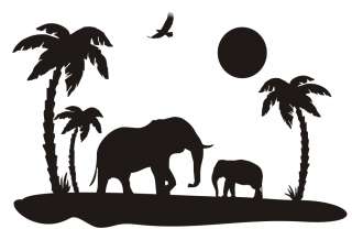 Wandtattoo Elefanten Landschaft Afrika*Indien Palmen*01  