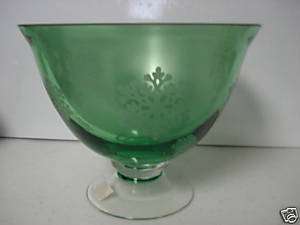 FTD Green Pedestal Bowl with Snowflake Etching  