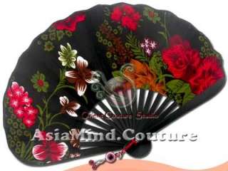 FM38 Shell Style Cotton Folding Hand Fan Free Acc FBK  